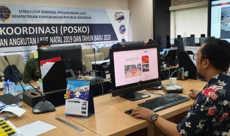 Suasana di Posko Monitoring Penyelenggaraan Angkutan Laut Natal 2019 dan Tahun Baru 2020 (Nataru) Kantor Pusat Ditjen Perhubungan Laut Kementerian Perhubungan.