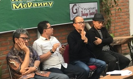 Suasana diskusi 'Pro Kontra Puisi Esai' edisi 4 di Yayasan Budaya Guntur, Jakarta, Jumat (4/5).