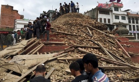 Suasana gempa di Kathmandu, Nepal.