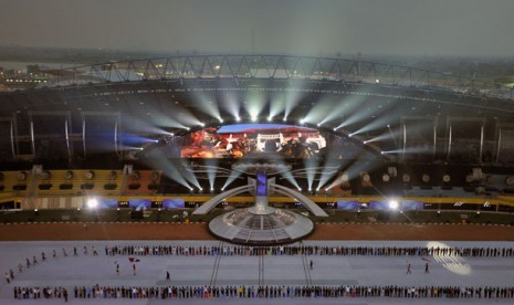 Suasana gladi kotor upacara pembukaan SEA GAMES XXVI di Stadion Jakabaring, Palembang, Sumatera Selatan, Kamis (10/11). Pesta olahraga se-Asia Tenggara tersebut akan berlangsung 11-22 November 2011 di Jakarta dan Palembang