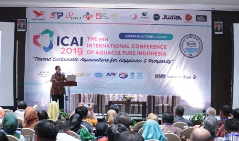 Suasana International Conference of Aquaculture Indonesia (ICAI) 2019 di Surabaya, Jumat (4/10).