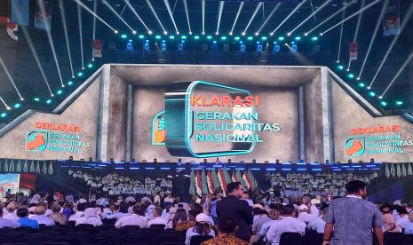 Suasana jelang Deklarasi Gerakan Solidaritas Nasional di Indonesia Arena, Senayan, Jakarta, Sabtu (2/11/2024). Diperkirakan, terdapat belasan ribu relawan yang hadir dalam kegiatan itu.