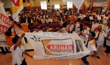  Suasana kampanye Partai Hanura di GOR Sunter Jaya, Jakarta Utara, Rabu (19/3). (Republika/Aditya Pradana Putra)