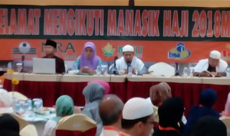 Suasana manasik calon jamaah haji NRA Group  di Jakarta.