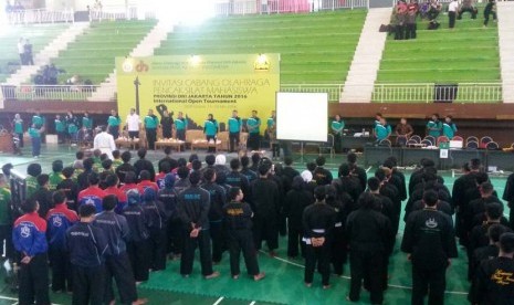 Suasana pembukaan babak final kejuaraan internasional pencak silat di Jakarta, Ahad (15/5).