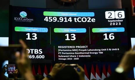 Suasana peresmian IDX Carbon di Bursa Efek Indonesia. BPLH mengatakan terdapat 2,48 juta ton karbon dioksida ekuivalen siap diperdagangkan.