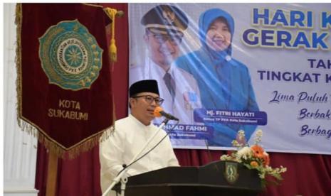 Suasana peringatan Hari Kesatuan Gerak PKK ke-50 tingkat Kota Sukabumi di Gedung Juang 45 Kota Sukabumi, Rabu (6/7/2022)