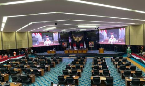 Suasana rapat paripurna DPRD DKI Jakarta di Jalan Kebon Sirih, Jakarta Pusat, Rabu (20/3/2024).