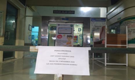 Suasana ruangan IGD RSUD dr Soekardjo Kota Tasikmalaya, Senin (4/11). Ruangan IGD itu ditutup sejak Senin hingga waktu yang belum ditentukan. 