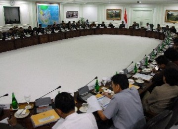 Suasana saat Presiden Susilo Bambang Yudhoyono dan Wakil Presiden Boediono memimpin sidang kabinet paripurna di Kantor Kepresidenan, Jakarta.