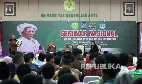 Suasana Seminar Nasional Nahdlatul Wathan di Universitas Negri Jakarta (UNJ), Jakarta, Rabu (5/4).