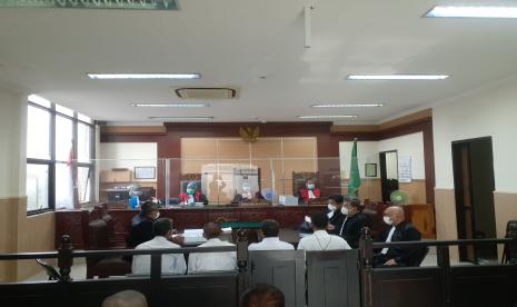 Suasana sidang kebakaran Lapas Kelas 1 Tangerang dengan agenda keterangan saksi ahli di PN Tangerang, Selasa (29/3/2022).