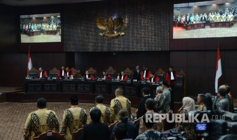 Suasana sidang Perselisihan Hasil Pemilihan Umum (PHPU) Presiden dan Wakil Presiden 2019 di Gedung Mahkamah Konstitusi, Jakarta, Kamis (27/6/2019).