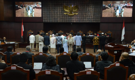 Suasana sidang sengketa Pemilhan Presiden (Pilpres) 2019 beragendakan mendengarkan keterangan saksi di Mahkamah Konstitusi, Jakarta, Rabu(19/6). 