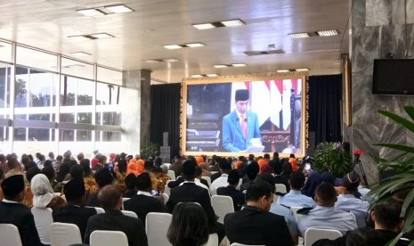 Suasana Sidang Tahunan MPR-RI Tahun 2019 di Gedung Nusantara III, Kompleks Parlemen, Senayan Jakarta, Jumat (16/8). 