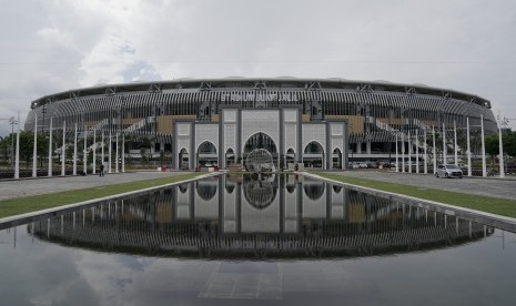 Suasana Stadion Bukit Jalil yang digunakan sebagai lokasi pembukaan SEA Games XXIX Kuala Lumpur, di Kuala Lumpur, Malaysia, Senin (14/8).