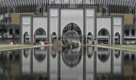 Suasana Stadion Bukit Jalil yang digunakan sebagai lokasi pembukaan SEA Games XXIX Kuala Lumpur, di Kuala Lumpur, Malaysia, Senin (14/8).