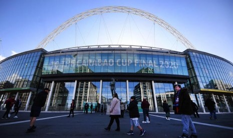 Suasana stadion Wembley jelang Man City Vs Aston Villa di Final Piala Liga Inggris.