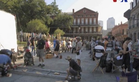 Suasana syuting sebuah film di Los Angeles, Kalifornia, AS. Kegiatan syuting di seluruh dunia sempat diberhentikan pada pertengahan Maret.Ilustrasi.