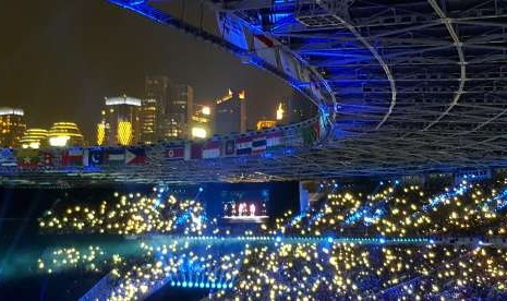 Suasana Upacara Pembukaan Asian Games ke-18 Tahun 2018, di Stadion Utama GBK, Senayan, Jakarta, |Sabtu (18/8).