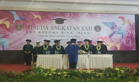 Suasana wisuda SMP Bosowa Bina Insani Angkatan XXII di Bogor, Kamis (2/6).