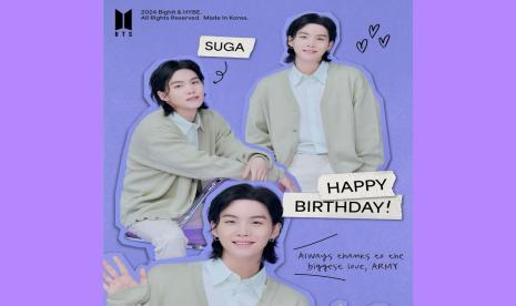 Suga BTS. Suga berulang tahun ke-31 pada hari ini, Sabtu (9/3/2024). 