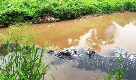 Sungai yang tercemar akibat pembuangan limbah dari pabrik (ilustrasi).