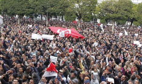 Para pendukung partai penguasa di Tunisia, Ennahda.