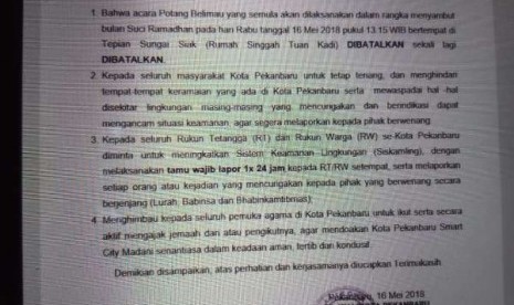 Surat imbauan PLT Wali Kota Pekanbaru.