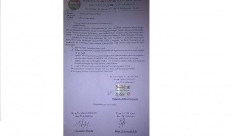 Surat kesepakatan larangan membawa atribut selain bendera Indonesia