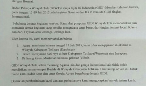 Surat larangan dari GIDI yang menyebar di masyarakat