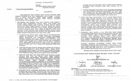 Surat Panitia Pemilihan Wakil Wali Kota Surabaya Sisa Masa Jabatan 2010-2015