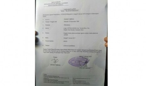 Surat pelaporan terhadap Joshua.