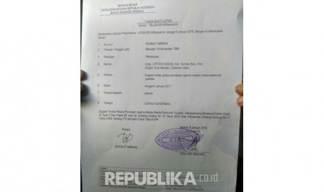 Surat pelaporan terhadap Joshua.