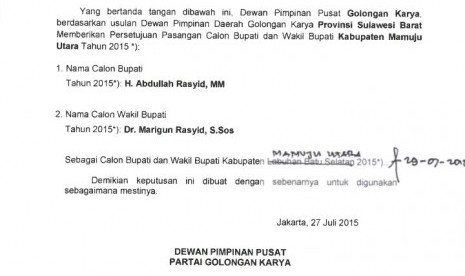 Surat rekomendasi yang dipermasalahkan