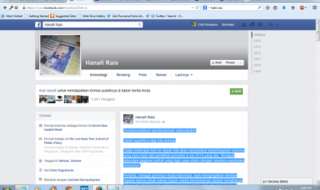 Surat terbuka Hanafi Rais melalui akun Facebook.