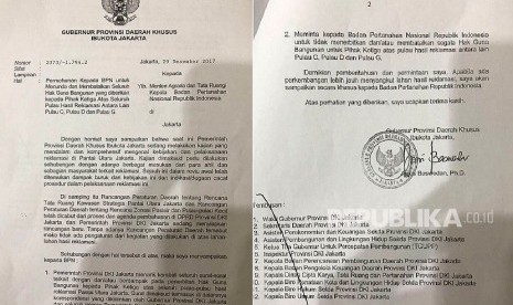 Surat terkait Hak Guna Bangunan untuk pihak ketiga di Pulau C, D, dan G (pulau reklamasi) yang dilayangkan Gubernur DKI Jakarta kepada BPN.