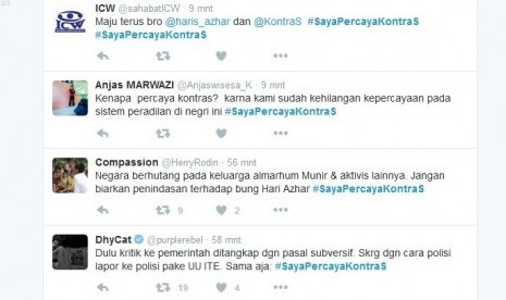 Tagar #SayaPercayaKontraS muncul usai pengakuan Haris Azhar tentang bisnis narkoba di balik jeruji.