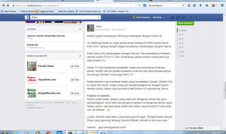 Tampilan artikel Jonru di Facebook.