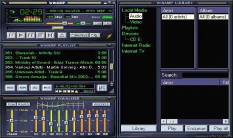 Winamp Kembali Hadir, Siap Saingi Spotify. Tampilan klasik pemutar musik Winamp.