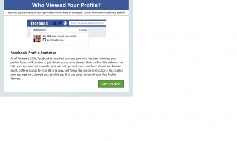 Tampilan layar penipuan dengan aplikasi Who Viewed Your Profile