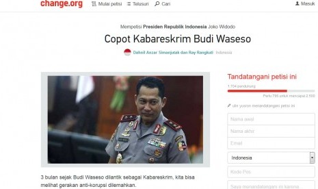 Tampilan petisi Copot Kabareskrim Budi Waseso yang terpajang di laman Change.org. 