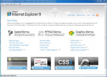 Tampilan IE9 Versi Uji Coba
