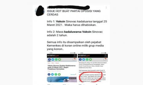 Tangkapan layar hoaks akun mengatakan vaksin COVID-19 Sinovac telah dibuat sebelum terjadi pandemi. (Twitter)