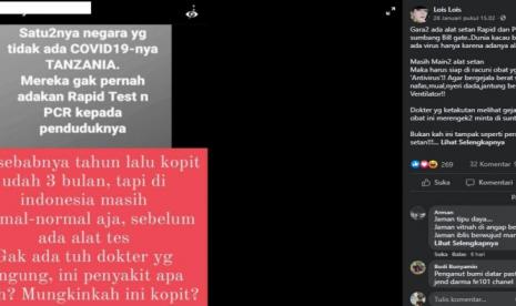 Tangkapan layar hoaks di Facebook yang menyebut Tanzania satu-satunya negara yang tidak terdampak COVID-19. (Facebook)