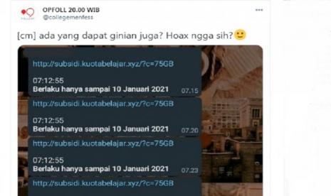 Tangkapan layar info adanya pemberian data 75 GB