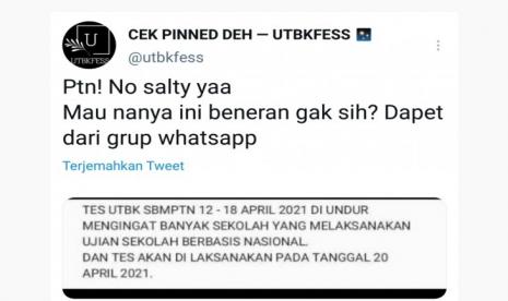 Tangkapan layar jadwal UBTK SBMPTB yang diundur