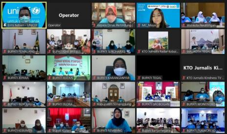 Tangkapan layar kegiatan Kids take Over (KTO) Pemerintahan dalam rangka peringatan Hari Anak Sedunia tingkat Jawa Tengah yang digelar secara virtual, Sabtu (20/11). Kegiatan ini didukung oleh DP3AP2KB Jawa Tengah, UNICEF, Yayasan Setara, Akatara Jurnalis Sahabat Anak, Forum Anak Jawa Tengah serta Anak Pelopor Kebaikan Jawa Tengah.