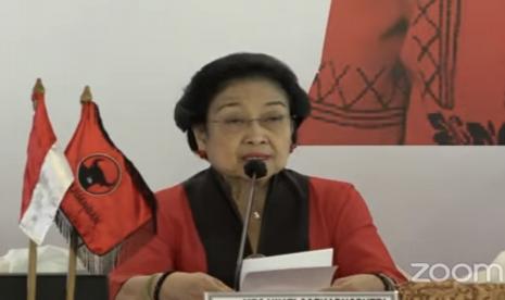 Tangkapan layar Ketua Umum PDIP Megawati saat mengumumkan calon presiden dari PDIP secara daring di Istana Batu Tulis Bogor, Jawa Barat, Jumat (21/4/2023).