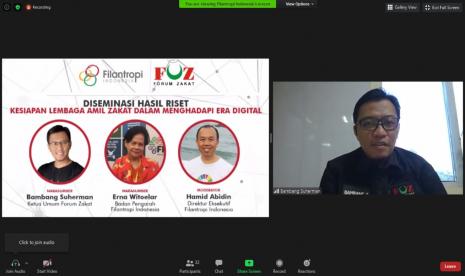 Tangkapan layar pemaparan hasil riset Filantropi Indonesia (FI) bersama Forum Zakat (FOZ) terkait Kesiapan Lembaga Amil dalam Menghadapi Era Digital, Senin (29/6).